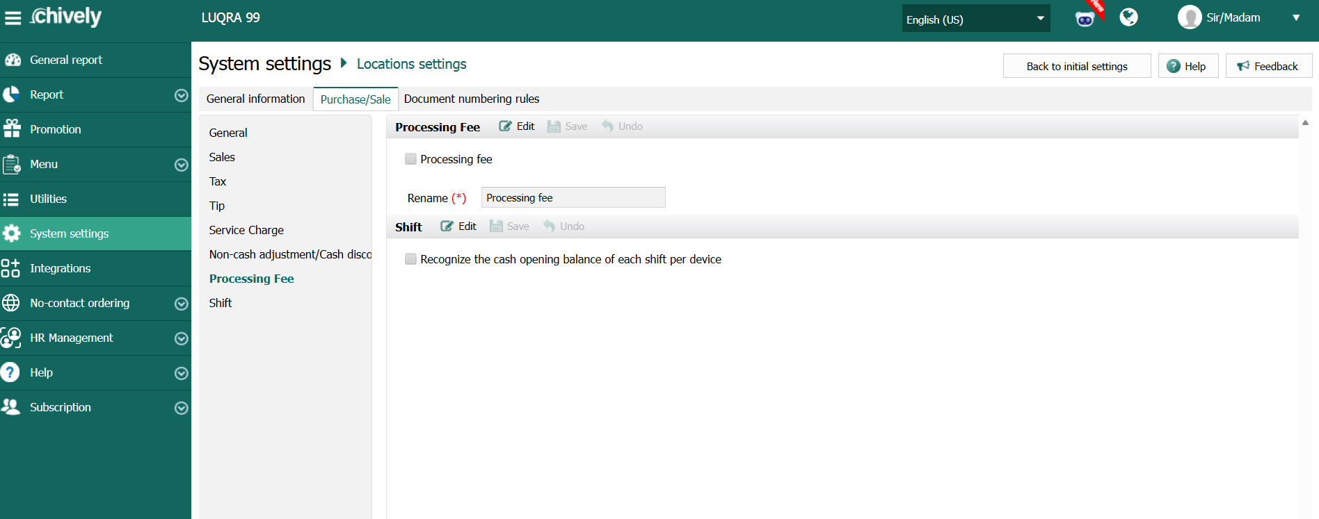 Processing Fee settings in Tax & Fee